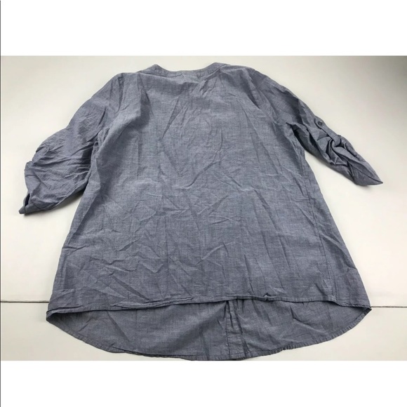 J. Jill Blue V Neck Button Blouse Roll Tab Size L - Picture 6 of 6